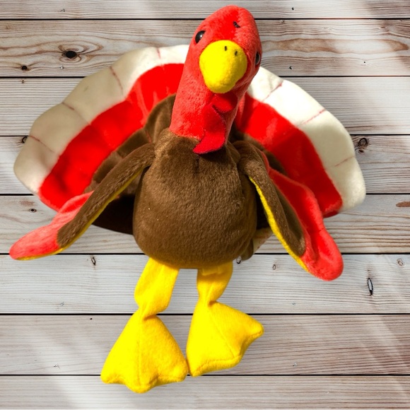 Ty Beanie Babies "Gobbles." Vintage Orange Brown Yellow White. EUC - Picture 1 of 7